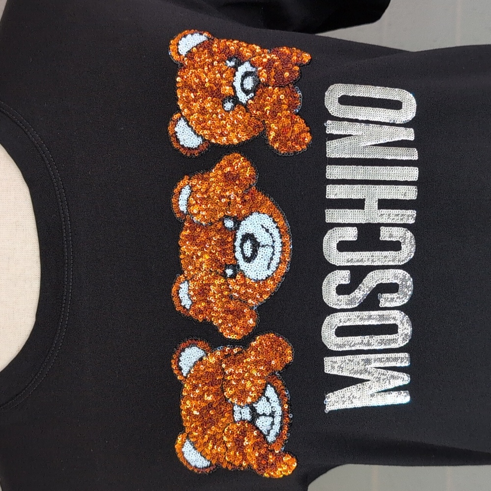 Moschino Sequin Teddy Bear Hear/Speak/See No Evil Short Sleeve T-Shirt - Picture 6 of 8